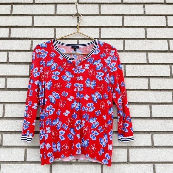 Talbots Butterfly Charming Cardigan Red White Blue - Picture 2 of 8
